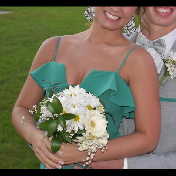 Green Mini Dress with Ruffle - Picture 4 of 5